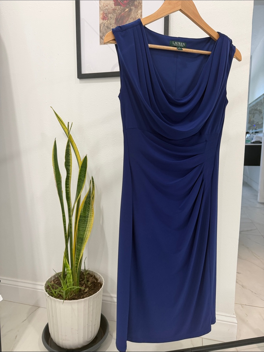 Lauren Ralph Lauren Royal Blue Cowl-Neck Midi Dress